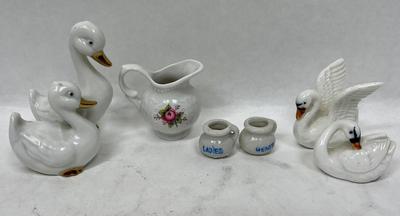 Ceramic Lot - ducks, swans, miniature tea set pieces