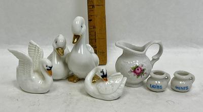 Ceramic Lot - ducks, swans, miniature tea set pieces