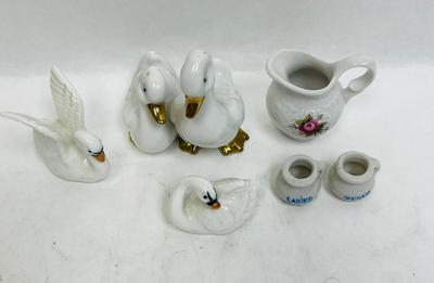Ceramic Lot - ducks, swans, miniature tea set pieces