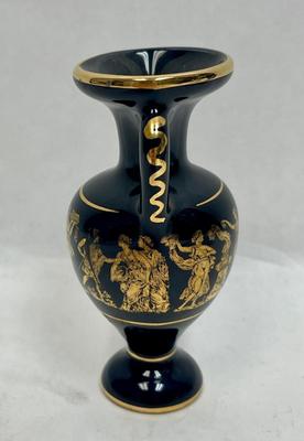 Vintage Greek Vase Black with 24K Gold Inclusions