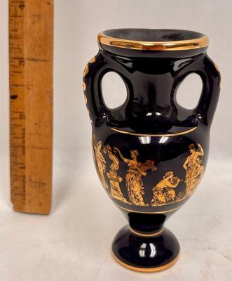 Vintage Greek Vase Black with 24K Gold Inclusions