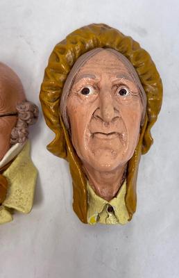 Blossoms Chalkware Head Sculpture painted wall hanging