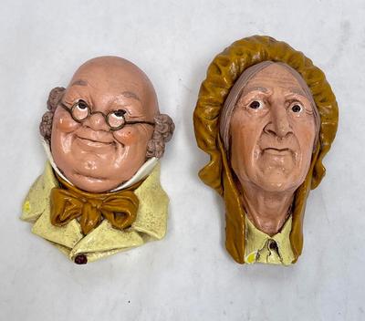Blossoms Chalkware Head Sculpture painted wall hanging