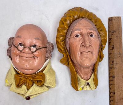 Blossoms Chalkware Head Sculpture painted wall hanging