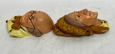 Blossoms Chalkware Head Sculpture painted wall hanging