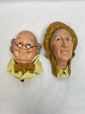 Blossoms Chalkware Head Sculpture painted wall hanging