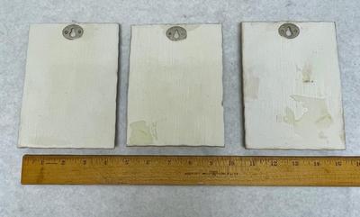 Set Of 3 Vintage 3D Wall Art Tiles by Boem Flowers Acrylic & Ceramic 1950s