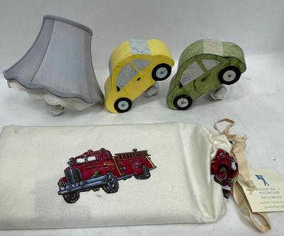 Red Fire Engine No 1 Pillowcase plus 3 plug in cars & lampshade nightlights
