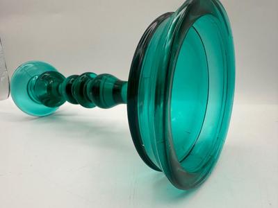 Uranium Teal Glass Candle Holders