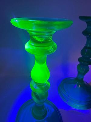Uranium Teal Glass Candle Holders