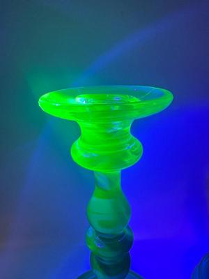 Uranium Teal Glass Candle Holders