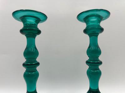 Uranium Teal Glass Candle Holders