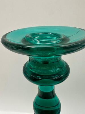 Uranium Teal Glass Candle Holders