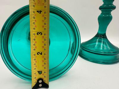 Uranium Teal Glass Candle Holders