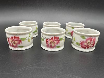 Lefton 1929 Porcelain Floral Napkin Ring Holders (6)