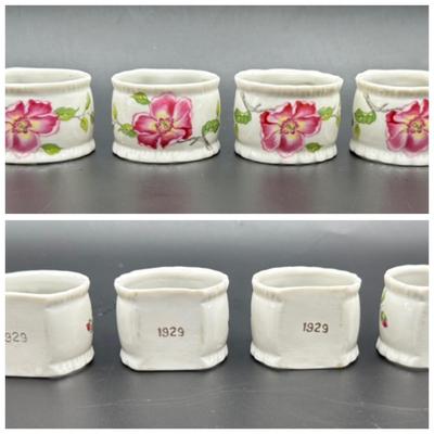 Lefton 1929 Porcelain Floral Napkin Ring Holders (6)