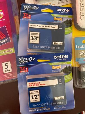 BROTHER P-TOUCH ELECTRONIC LABELING SYSTEM WITH LOTS OF LABELS AND OTHER OFFICE SUPPLIES