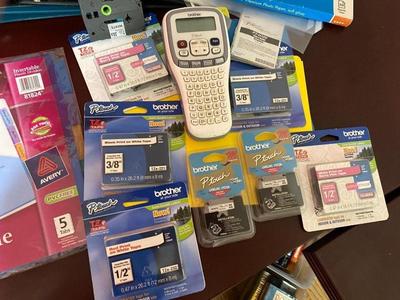 BROTHER P-TOUCH ELECTRONIC LABELING SYSTEM WITH LOTS OF LABELS AND OTHER OFFICE SUPPLIES