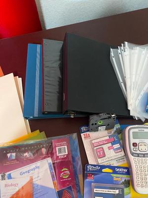 BROTHER P-TOUCH ELECTRONIC LABELING SYSTEM WITH LOTS OF LABELS AND OTHER OFFICE SUPPLIES