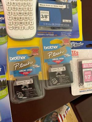 BROTHER P-TOUCH ELECTRONIC LABELING SYSTEM WITH LOTS OF LABELS AND OTHER OFFICE SUPPLIES