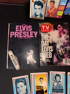 ELVIS PRESLEY TRADING CARDS, POCKET KNIFE, TV GUIDE, NOVELS AND MORE