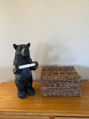 CHARMIN BATH TISSUE BEAR AND HINGED WICKER BOX