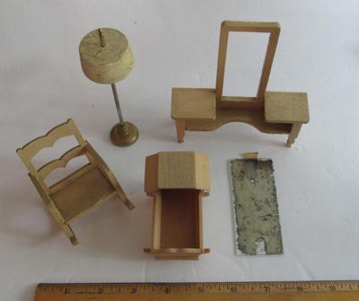 Vintage Wood Doll House Furniture, One German