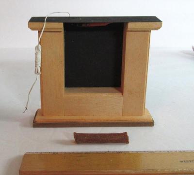 Vintage Doll House Furniture and Wired Fireplace and Lamp