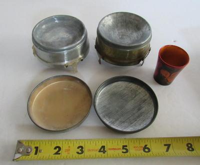 2 Old Metal Covered Boxes, Westmoreland Paneled Grape Ashtray