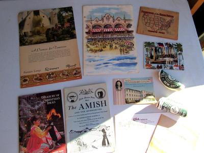 Lot of Vintage Travel Ephemra: Hotel Menus, Stickers, Postcards, Etc