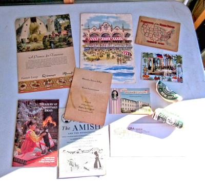 Lot of Vintage Travel Ephemra: Hotel Menus, Stickers, Postcards, Etc