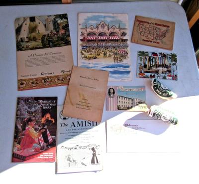Lot of Vintage Travel Ephemra: Hotel Menus, Stickers, Postcards, Etc