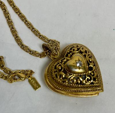 1925 brand Gold tone Necklace with heart pendant concealed clock/watch