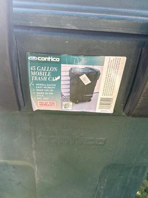 Trash bin, bug netting, and burlap