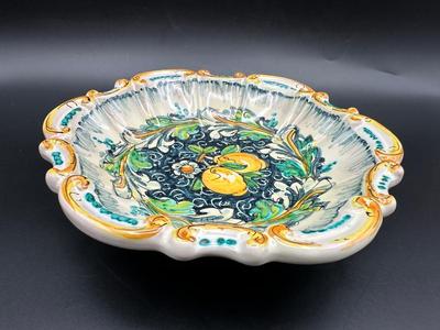 Signed VTG Sicilian CALTAGIRONE Hand Painted Pottery Dish