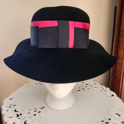 Black felt wide brim floppy hat