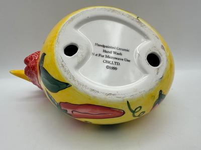 VTG 1999 Chicken Yellow w/ Red Green Chile Peppers CBK Ltd. Ceramic Rooster