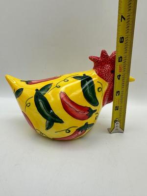 VTG 1999 Chicken Yellow w/ Red Green Chile Peppers CBK Ltd. Ceramic Rooster