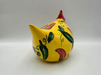 VTG 1999 Chicken Yellow w/ Red Green Chile Peppers CBK Ltd. Ceramic Rooster