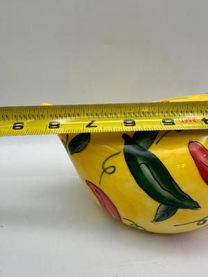 VTG 1999 Chicken Yellow w/ Red Green Chile Peppers CBK Ltd. Ceramic Rooster