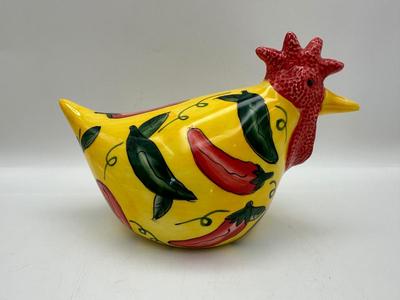 VTG 1999 Chicken Yellow w/ Red Green Chile Peppers CBK Ltd. Ceramic Rooster