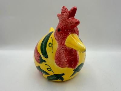 VTG 1999 Chicken Yellow w/ Red Green Chile Peppers CBK Ltd. Ceramic Rooster