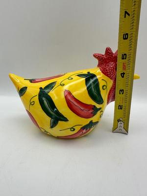 VTG 1999 Chicken Yellow w/ Red Green Chile Peppers CBK Ltd. Ceramic Rooster
