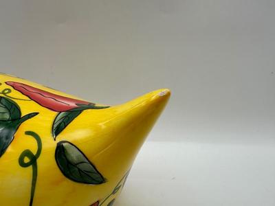 VTG 1999 Chicken Yellow w/ Red Green Chile Peppers CBK Ltd. Ceramic Rooster
