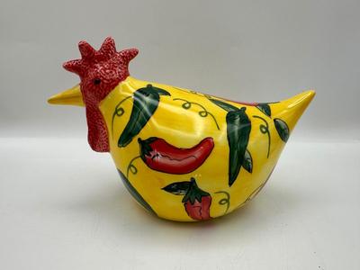 VTG 1999 Chicken Yellow w/ Red Green Chile Peppers CBK Ltd. Ceramic Rooster