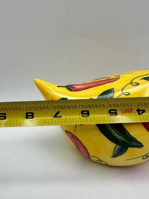 VTG 1999 Chicken Yellow w/ Red Green Chile Peppers CBK Ltd. Ceramic Rooster