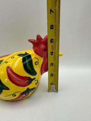 VTG 1999 Chicken Yellow w/ Red Green Chile Peppers CBK Ltd. Ceramic Rooster