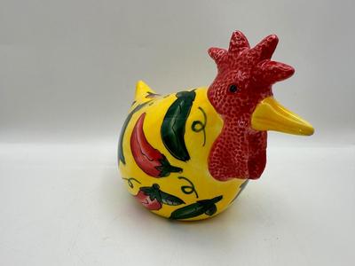 VTG 1999 Chicken Yellow w/ Red Green Chile Peppers CBK Ltd. Ceramic Rooster