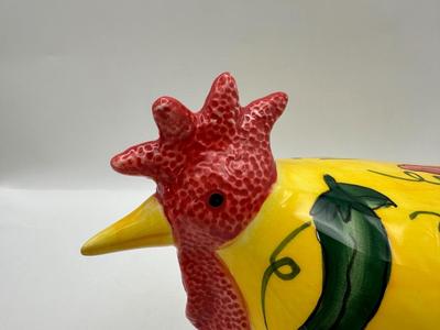 VTG 1999 Chicken Yellow w/ Red Green Chile Peppers CBK Ltd. Ceramic Rooster