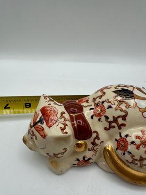 Vintage Takahashi San Francisco Japan Hand Painted Sleeping Cat Gold Figurine